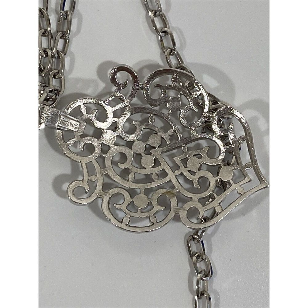 MCM Crown Trifari Modern Silver Pendant Double Chain Necklace - Picture 6 of 6